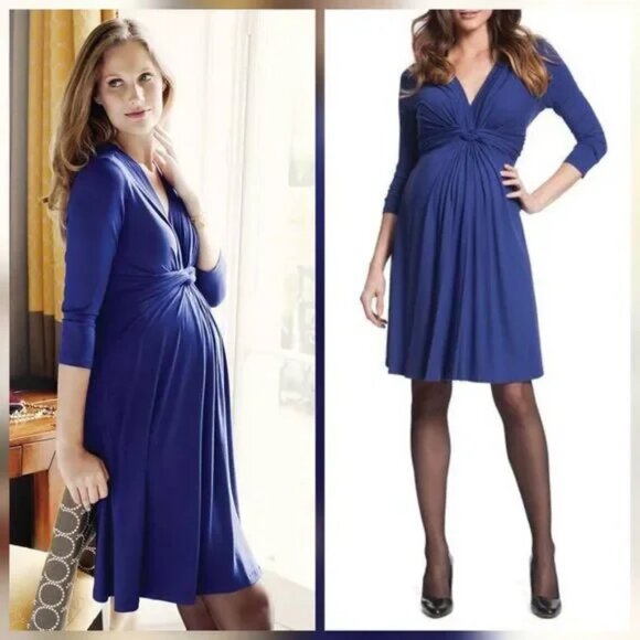 Seraphine Front Knot Maternity Dress Size 12 Royal Blue Work Office Career - Picture 2 of 13